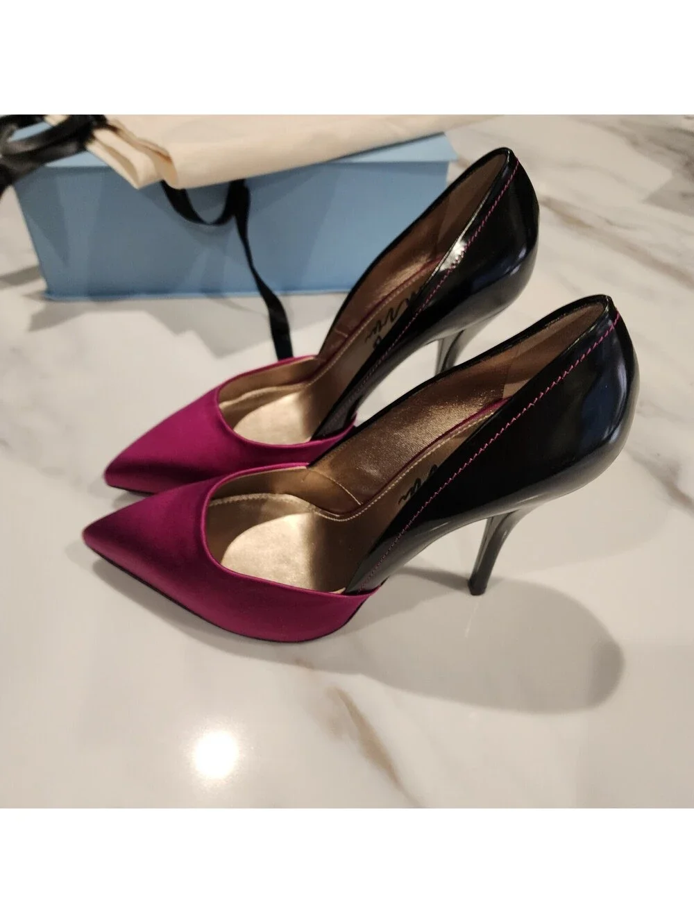 NIB Lanvin Paris Satin Patent Leather Pointed-Toe Pumps Heels 39 US 8.5–9